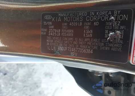 2007 Kia Sportage Lx z USA, uszkodzony, nr VIN KNDJF724677356384